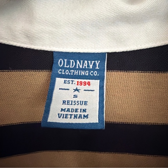 OLD NAVY 90's Reissue NAVY Tan STRIPE Rugby POLO Long SLEEVE Shirt DRESS S NEW - Picture 4 of 6